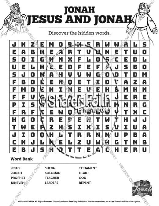 Matthew 12 Jesus and Jonah Bible Word Search Puzzles