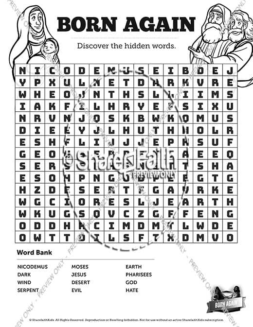 John 3 Born Again Bible Word Search Puzzles
