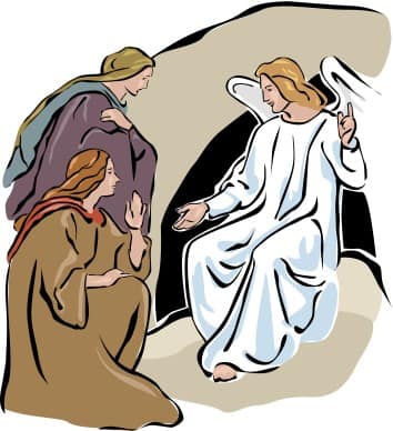 Two Marys with an Angel in Color