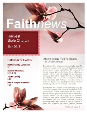 Flower Newsletter Template for Church