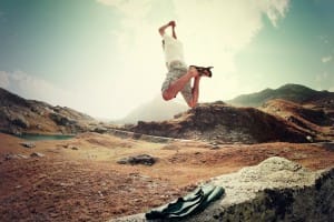 Man Jumping Religious Stock Photo