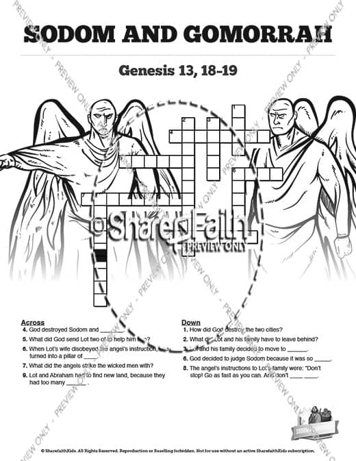 The Story Of Sodom and Gomorrah Sunday School Crossword Puzzles