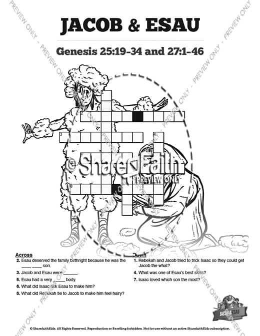 Story Of Jacob and Esau Printable Crossword Puzzles