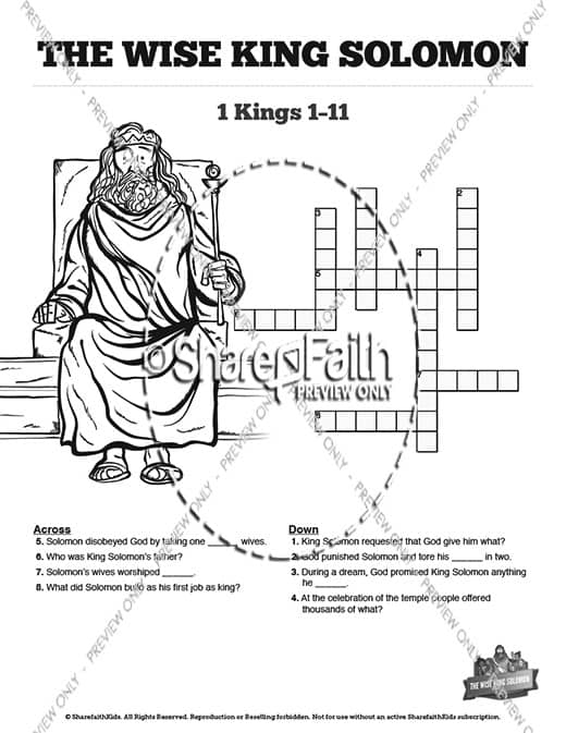 The Wisdom Of Solomon Sunday School Crossword Puzzles