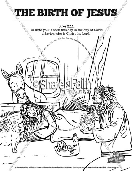 The Birth of Jesus Sunday School Coloring Pages