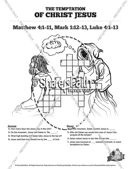 Matthew 4 Jesus Tempted Sunday School Crossword Puzzles