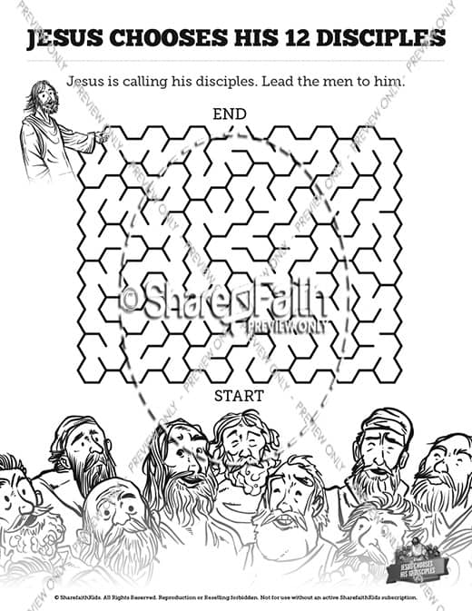 Jesus Chooses His 12 Disciples Bible Mazes