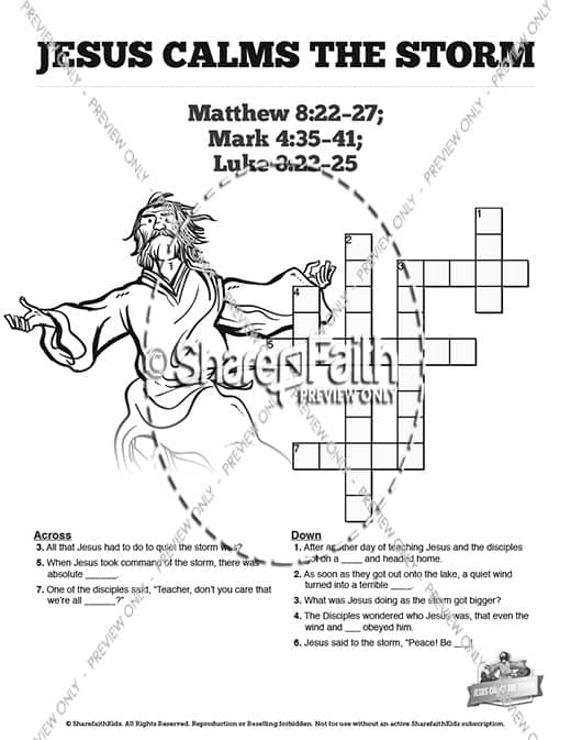 Jesus Calms The Storm Sunday School Crossword Puzzles