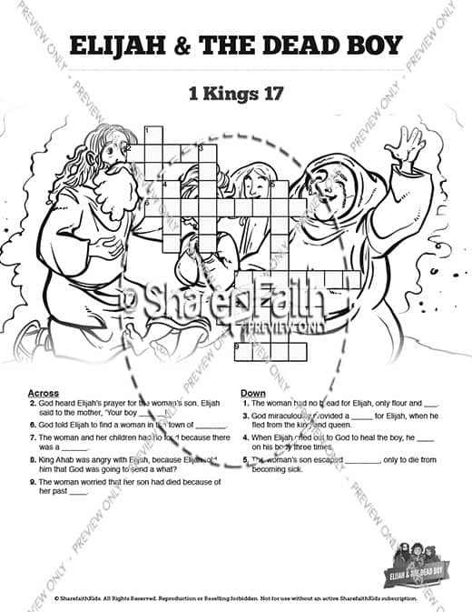 1 Kings 17 Elijah and the Widow Sunday School Crossword Puzzles