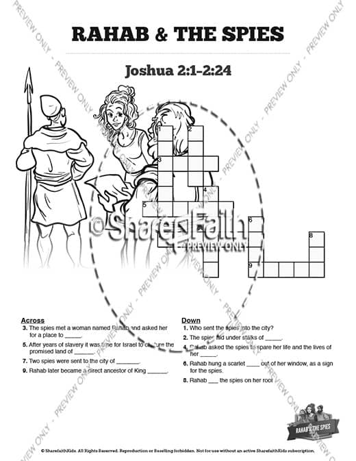 Joshua 2 The Story of Rahab Sunday School Crossword Puzzles