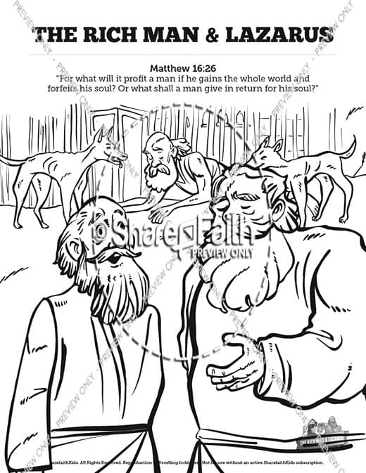 Luke 16 Lazarus and the Rich Man Sunday School Coloring Pages