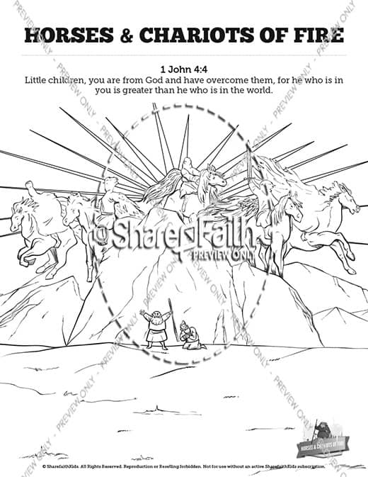 2 Kings 6 Horses and Chariots of Fire Sunday School Coloring Pages