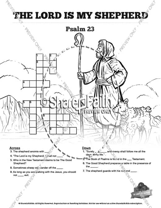 Psalm 23 The Lord Is My Shepherd Sunday School Crossword Puzzles