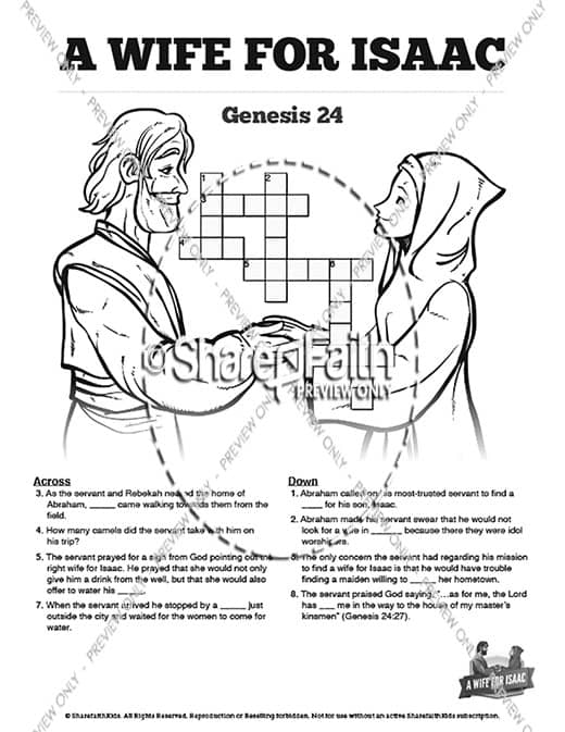 Genesis 24 Isaac and Rebekah Sunday School Crossword Puzzles