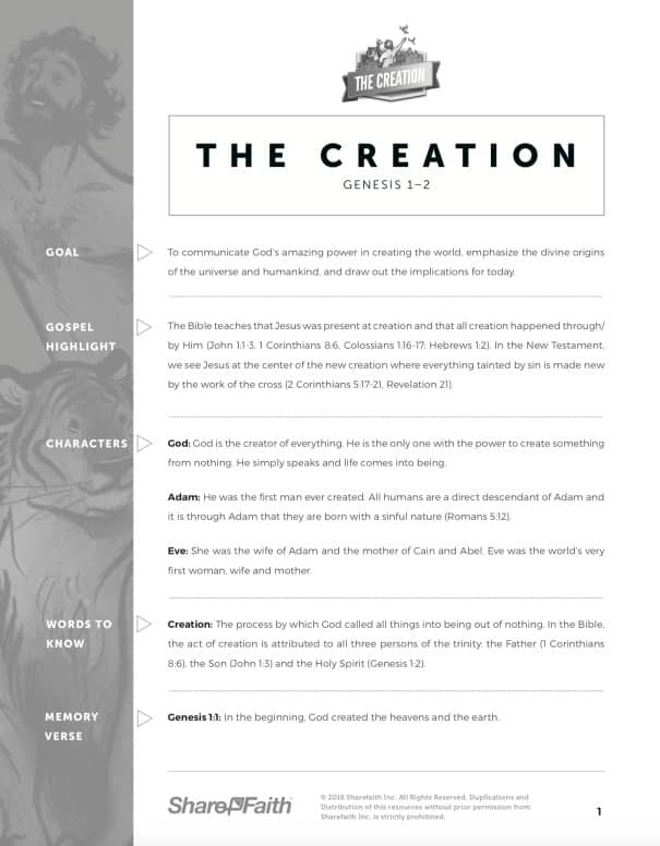 Genesis 1&2 Creation Story Sunday School Curriculum