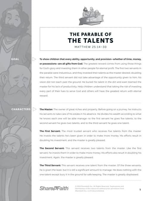 Matthew 25 Parable of the Talents Sunday School Curriculum