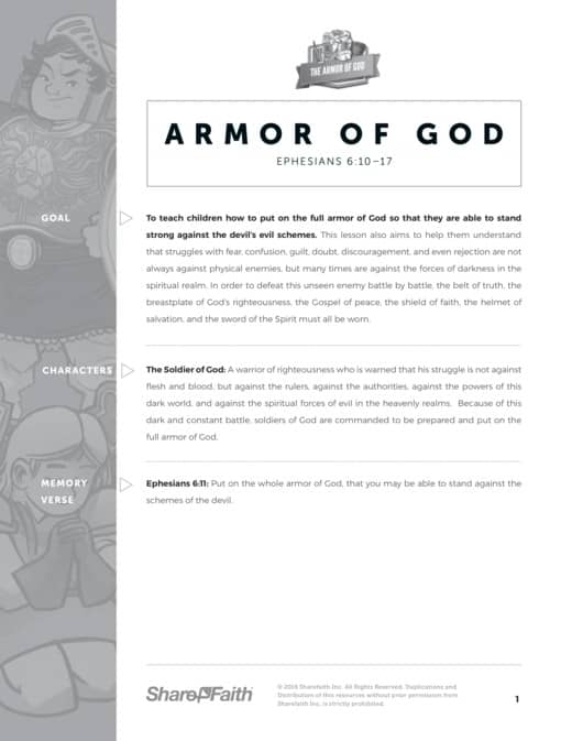 Ephesians 6 Armor of God Sunday School Curriculum