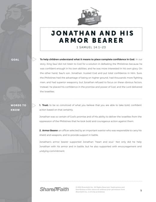 1 Samuel 14 Jonathan and his Armor Bearer Sunday School Curriculum