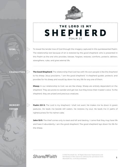 Psalm 23 The Lord Is My Shepherd Sunday School Curriculum