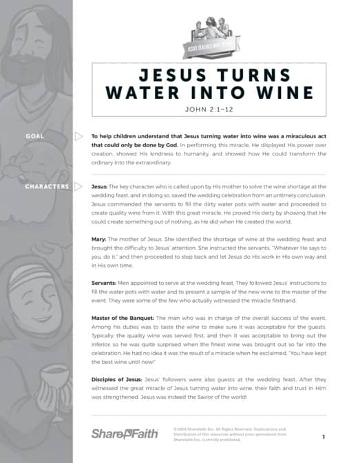 John 2 Jesus Turns Water Into Wine Sunday School Curriculum