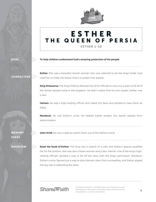 Queen Esther Sunday School Curriculum