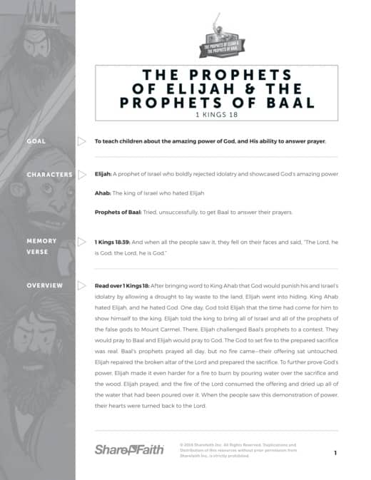 1 Kings 18 Elijah the Prophet Sunday School Curriculum