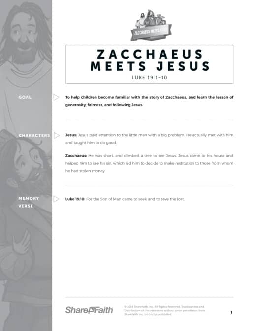 Luke 19 Story of Zacchaeus Sunday School Curriculum