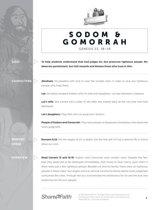 Genesis 18 & 19 Sodom and Gomorrah Sunday School Curriculum