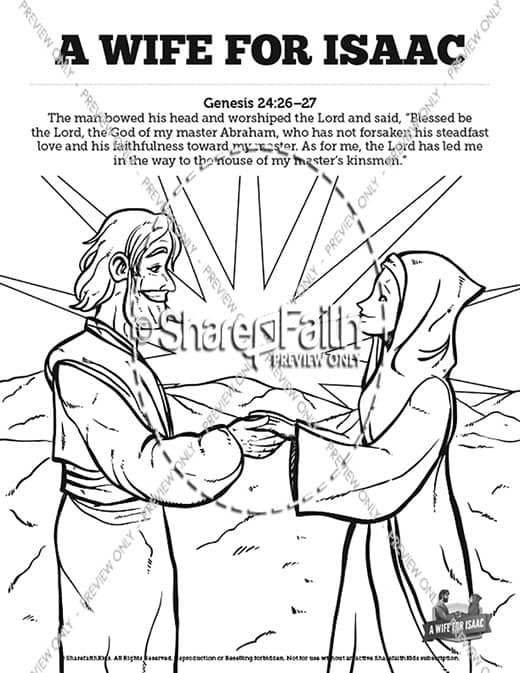 Genesis 24 Isaac and Rebekah Sunday School Coloring Pages