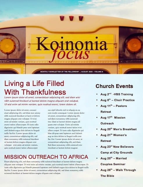Back to School Bus Church Newsletter Template