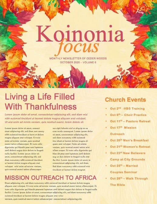 Fall Festival Autumn Leaves Church Newsletter Template