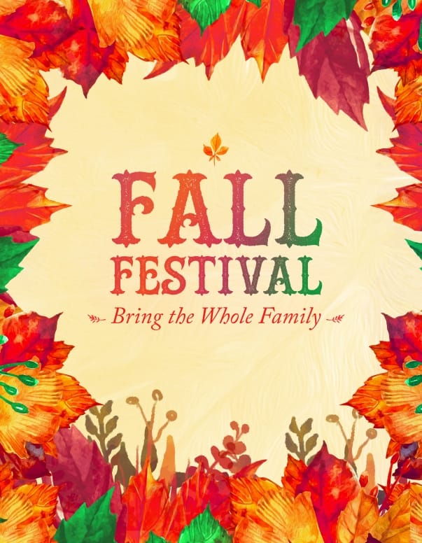 Fall Festival Autumn Leaves Church Flyer Template