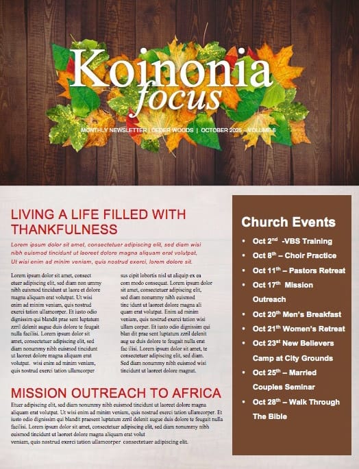Fall Harvest Party Church Newsletter Template