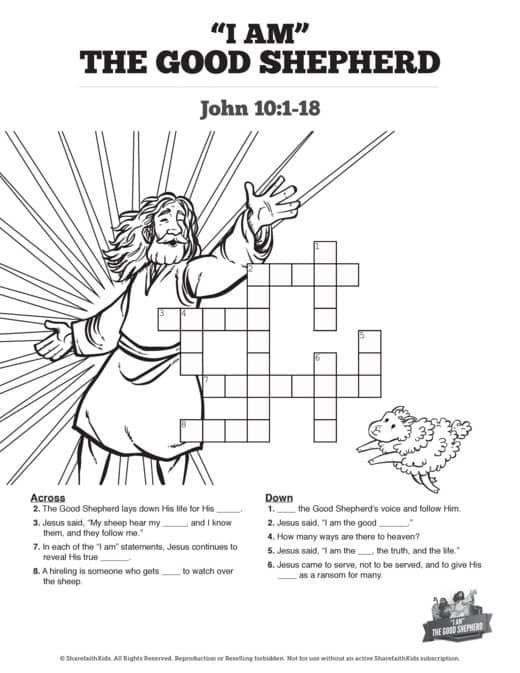 John 10 The Good Shepherd Sunday School Crossword Puzzles