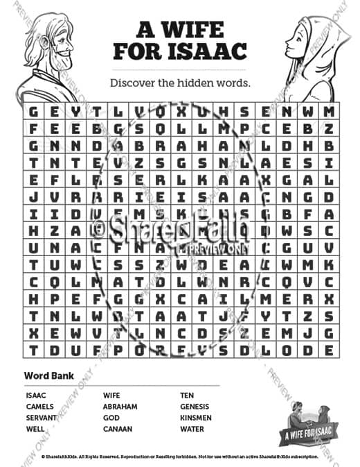 Genesis 24 Isaac and Rebekah Bible Word Search Puzzles