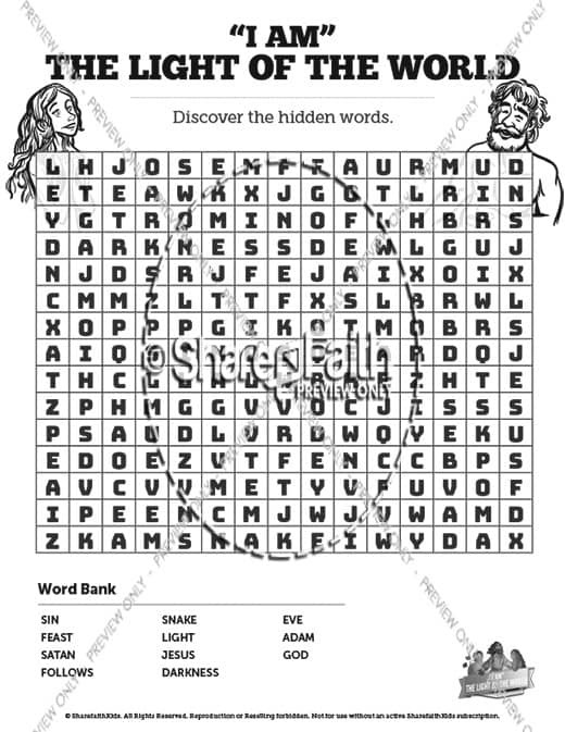 John 8 Light of the World Bible Word Search Puzzles