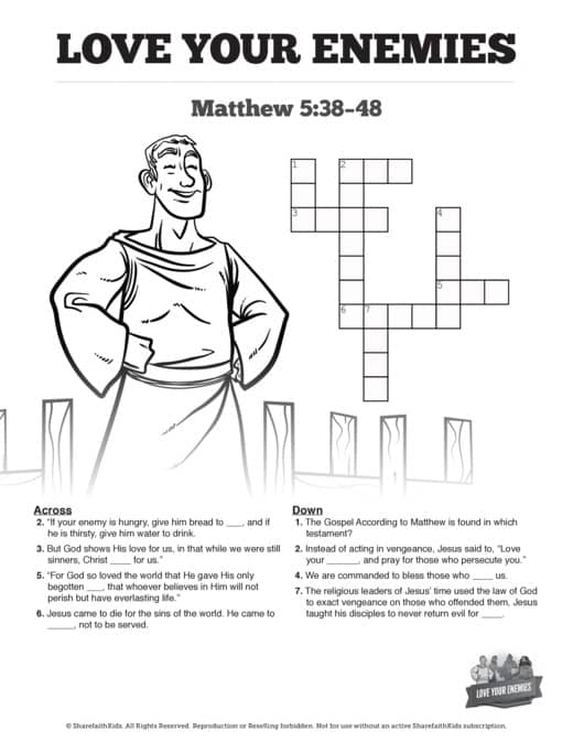 Matthew 5 Love Your Enemies Sunday School Crossword Puzzles