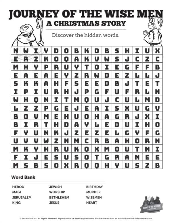 Matthew 2 Journey of the Wise Men: The Magi Christmas Story Bible Word Search Puzzle