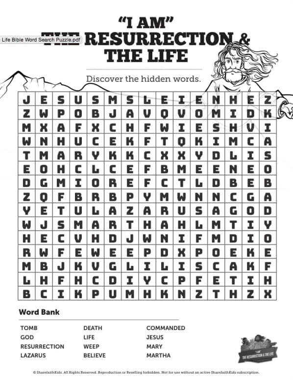 John 11 I am the Resurrection and the Life Bible Word Search Puzzle