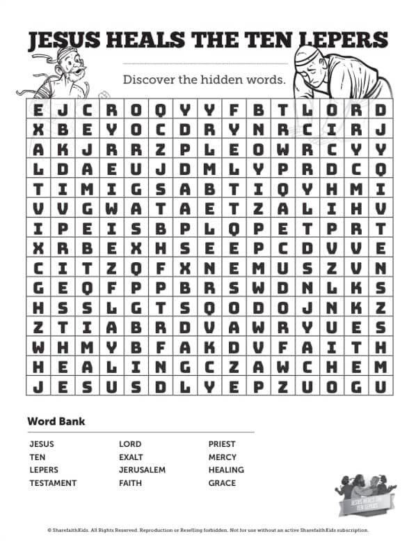 Luke 17 Ten Lepers Bible Word Search Puzzle