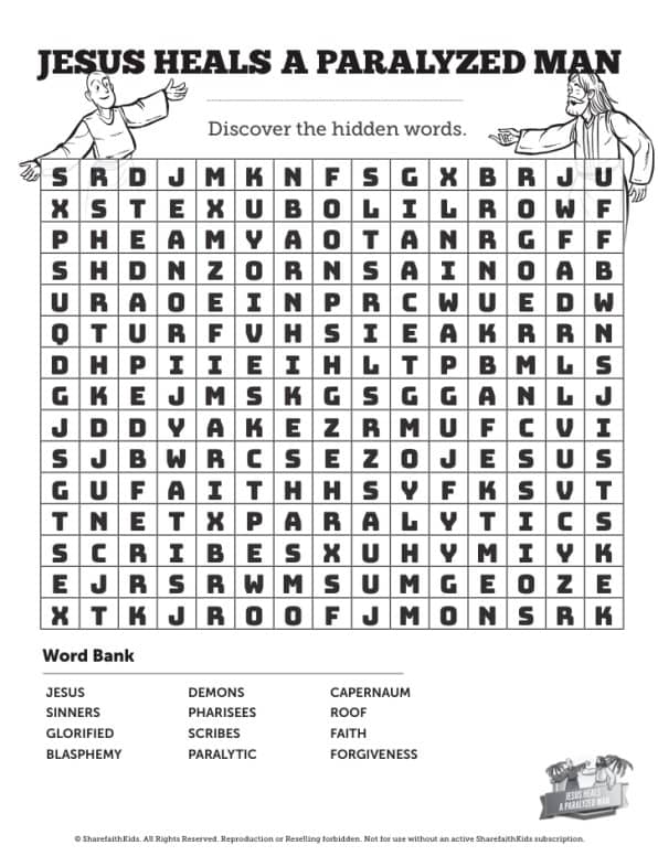 Luke 5 Jesus Heals the Paralytic Bible Word Search Puzzle