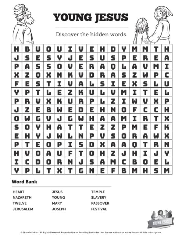 Luke 2 Jesus as a Child Bible Word Search Puzzle
