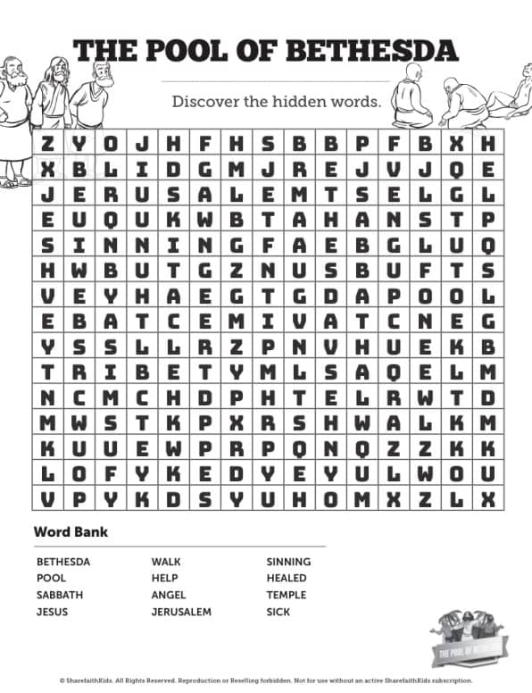 John 5 Pool of Bethesda Bible Word Search Puzzle