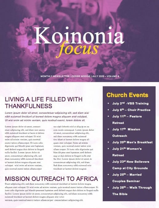 Family Values Church Newsletter Template