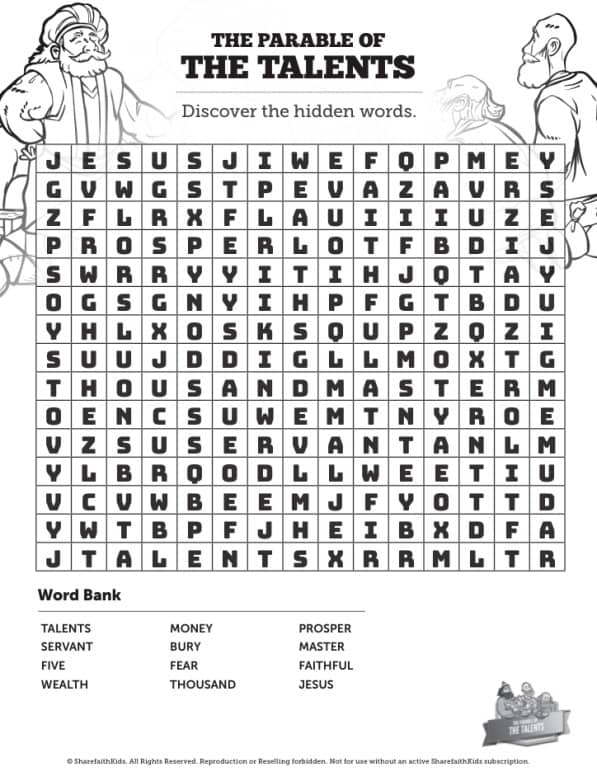 The Parable of the Talents Bible Word Search Puzzles