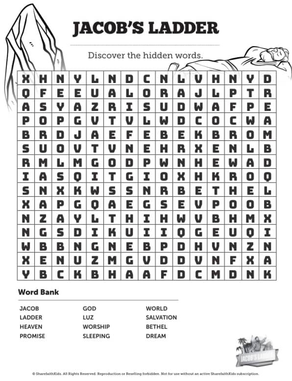 Genesis 28 Jacobs Ladder Bible Word Search Puzzles