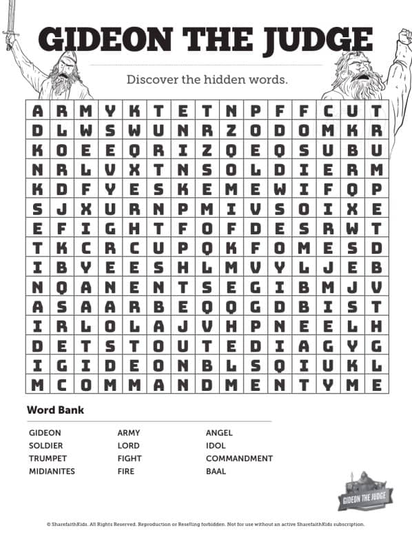 Judges 6 Gideon and the Fleece Bible Word Search Puzzles