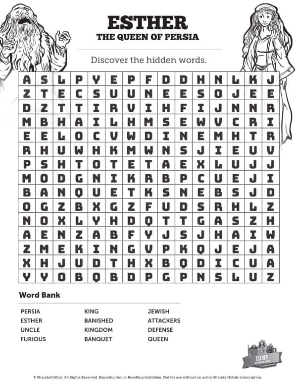 Queen Esther Word Search Puzzles