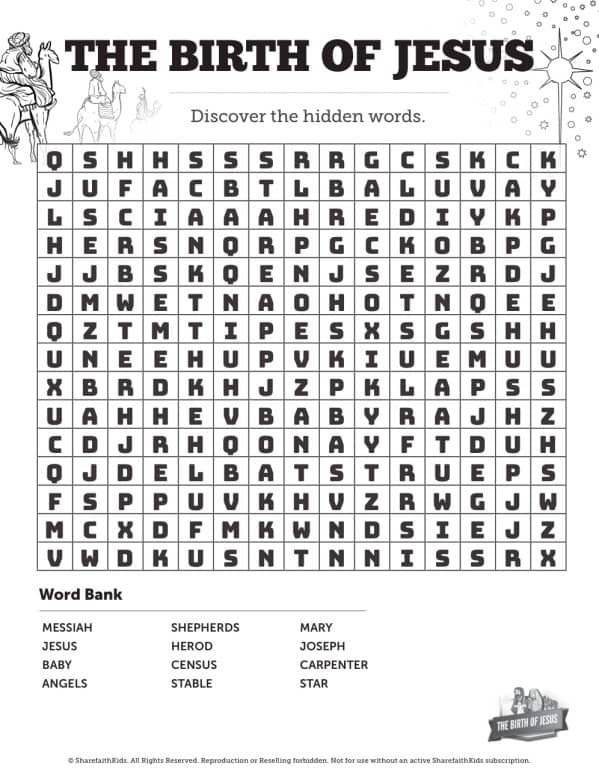 The Birth of Jesus Bible Word Search Puzzles