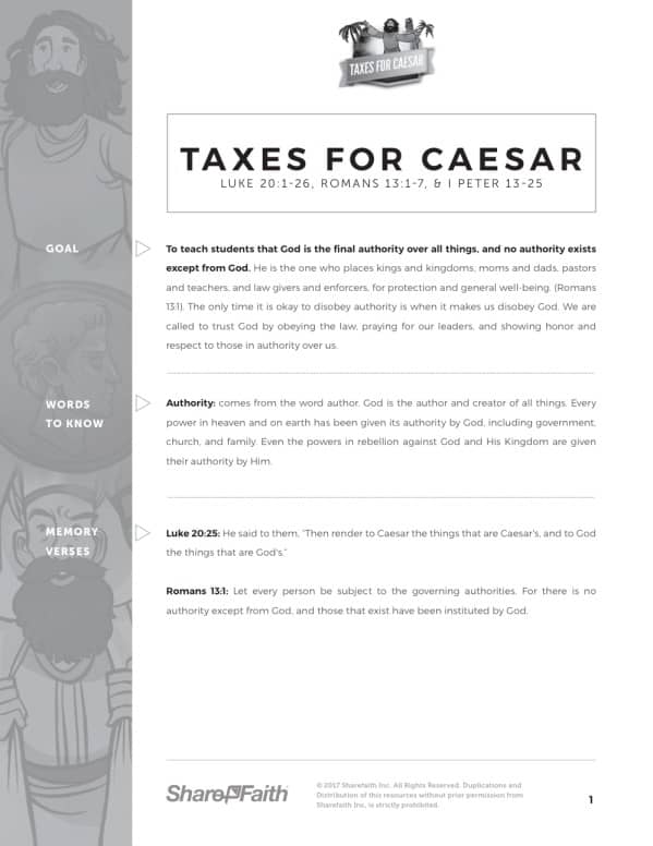 Luke 20 Taxes For Caesar Curriculum